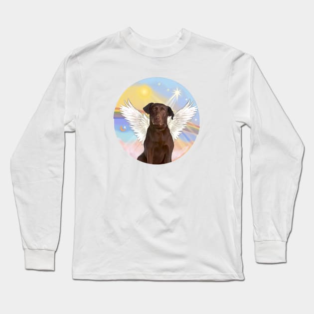 Chocolate Labrador Retriever Angel in Heaven's Clouds Rainbow Bridge Design Long Sleeve T-Shirt by Dogs Galore and More